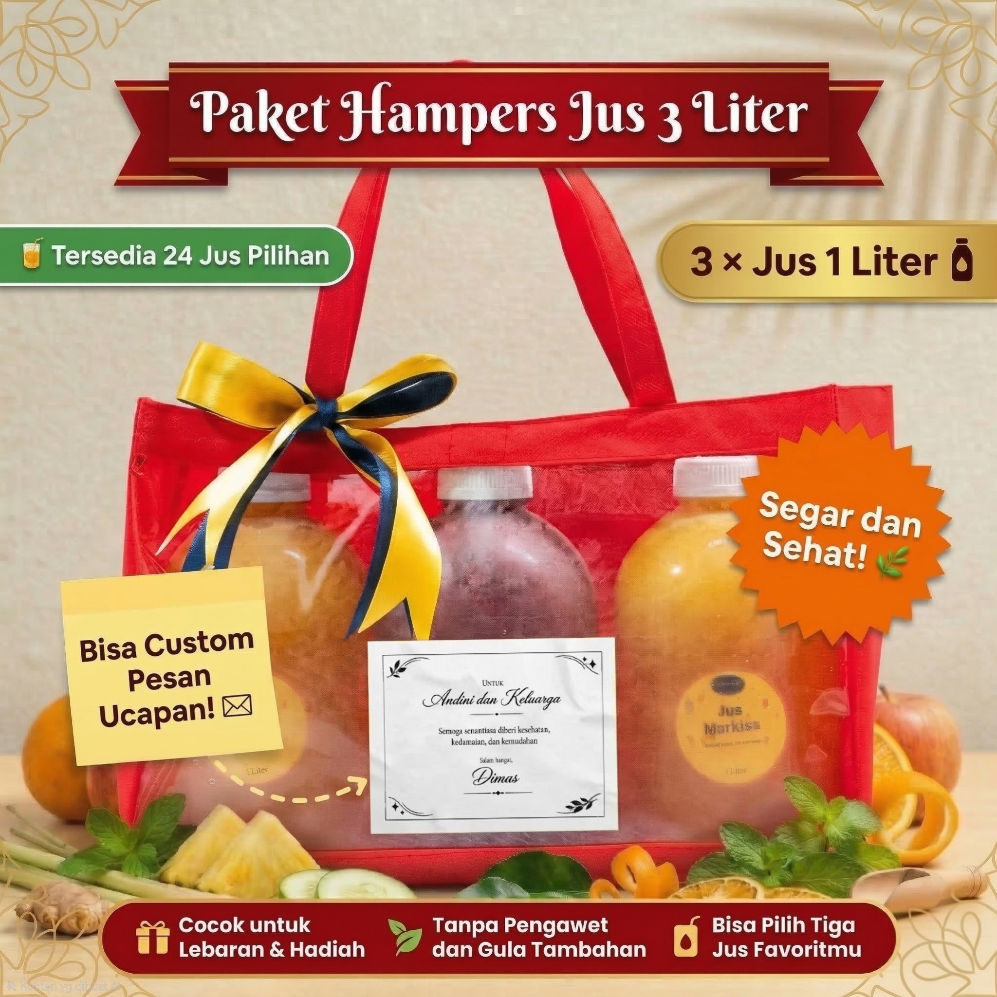 Paket Hampers Jus Buah 3 Liter — Bisa Custom Pesan Ucapan